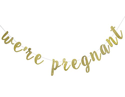 We're Pregnant Gold Glitter Banner For Pregnancy Announcement