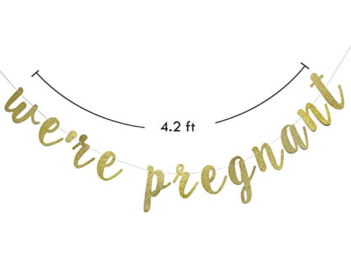 We're Pregnant Gold Glitter Banner For Pregnancy Announcement