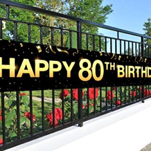 Greatingreat Large Cheers to 80 Years Banner, Black Gold 80 Anniversary Party Sign, 80th Happy Birthday Banner(9.8feet X 1.6feet)