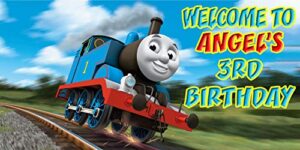 personalized birthday banner for thomas the train theme party 24″x 48″ or 42″x84″