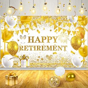 gold and white retirement party decorations for men women extra large white gold happy retirement banner photo booth backdrop background for retirement farewell party supplies