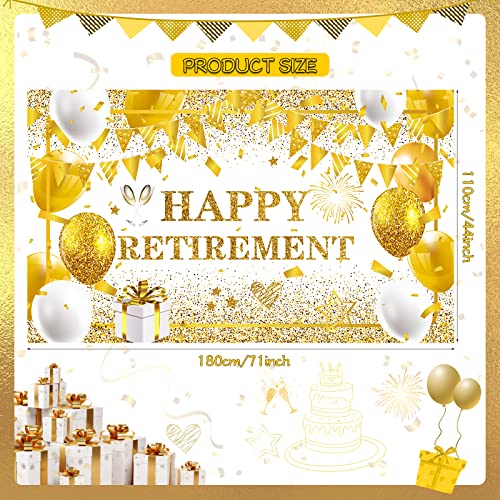 Gold and White Retirement Party Decorations for Men Women Extra Large White Gold Happy Retirement Banner Photo Booth Backdrop Background for Retirement Farewell Party Supplies