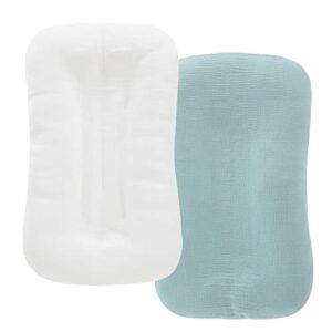 hombys muslin baby lounger cover 2 pack for newborn, 100% cotton lounger slipcover, ultra soft removable cover for infant lounger pillow (light green & white)
