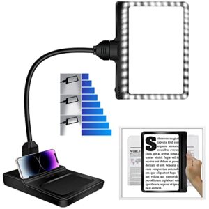 4x magnifying glass with light and stand, 36 led flexible gooseneck magnifying desk lamp, ajustable brightness detachable large page magnifier for reading, sewing, crafts, painting, diy & close work
