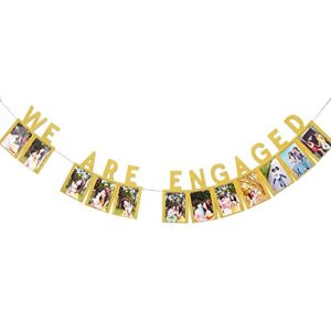 we are engaged photo banner for engagement party decorations, wedding party sign, gold bridal shower party supplies