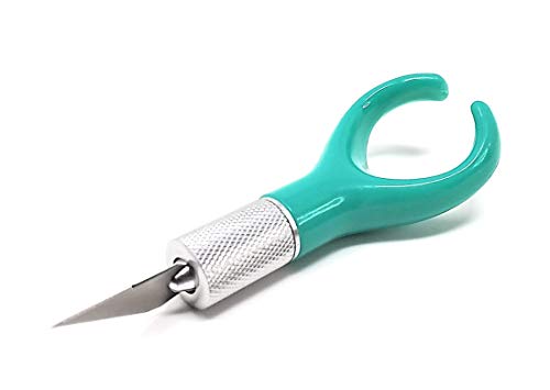 Excel Blades K71 Fingertip Craft Knife - 7 Inch Ergonomic Hobby Knife With Finger Loop - Crafting Supplies - Scrapbooking Knife and Cutting Tool For Precision Cutting and Trimming - Green Teal