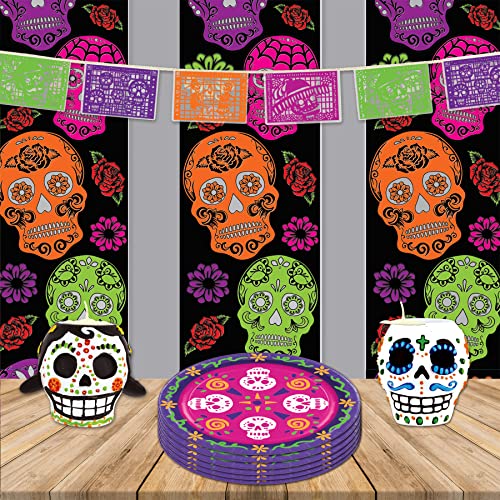 Beistle - 941 Beistle Day of the Dead Picado Style Pennant Banner Hanging Decorations, Halloween Party Supplies, 8" x 12', Multicolored