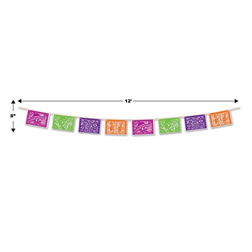 Beistle - 941 Beistle Day of the Dead Picado Style Pennant Banner Hanging Decorations, Halloween Party Supplies, 8" x 12', Multicolored