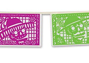 Beistle - 941 Beistle Day of the Dead Picado Style Pennant Banner Hanging Decorations, Halloween Party Supplies, 8" x 12', Multicolored