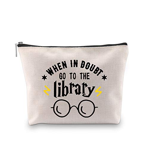 Literary Book Themed Zipper Pouch Canvas Pen Pencil Case Pouch Pen Organizer Bag Gifts for Book Lovers, Readers, Librarian and Bibliophiles (library bag)