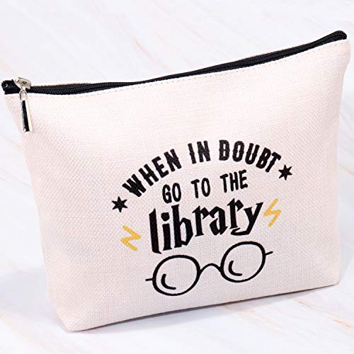 Literary Book Themed Zipper Pouch Canvas Pen Pencil Case Pouch Pen Organizer Bag Gifts for Book Lovers, Readers, Librarian and Bibliophiles (library bag)