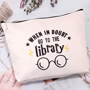Literary Book Themed Zipper Pouch Canvas Pen Pencil Case Pouch Pen Organizer Bag Gifts for Book Lovers, Readers, Librarian and Bibliophiles (library bag)