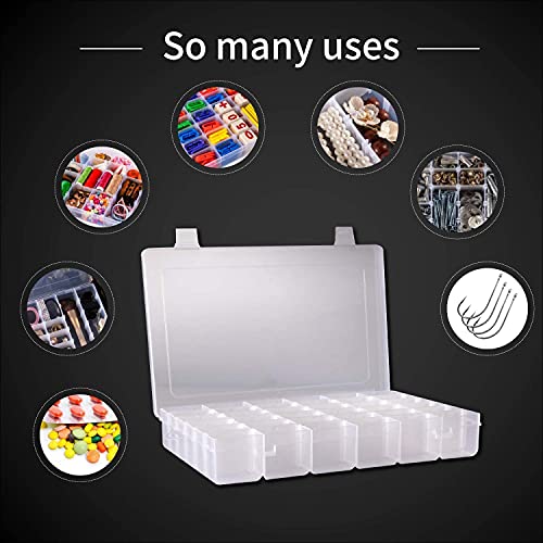 Juvielich Clear Plastic Organizer Box, 24 Fixed Grids Storage Container Jewelry Box for Beads Art DIY Crafts Jewelry Fishing Tackles 7.68" x 5.31" x 0.98"(LxWxH)