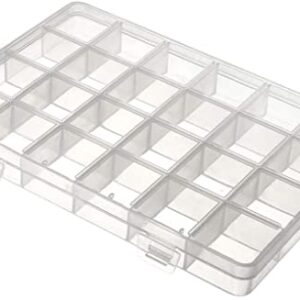 Juvielich Clear Plastic Organizer Box, 24 Fixed Grids Storage Container Jewelry Box for Beads Art DIY Crafts Jewelry Fishing Tackles 7.68" x 5.31" x 0.98"(LxWxH)