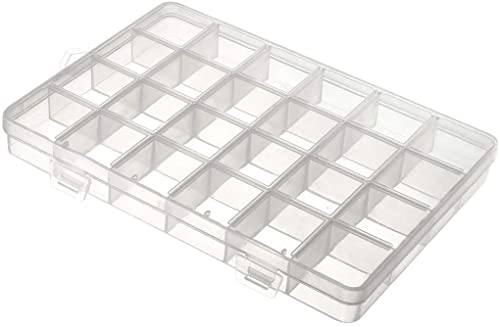 Juvielich Clear Plastic Organizer Box, 24 Fixed Grids Storage Container Jewelry Box for Beads Art DIY Crafts Jewelry Fishing Tackles 7.68" x 5.31" x 0.98"(LxWxH)