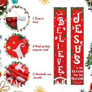 Christmas Front Porch Banners Religious Nativity Scene Sign Holiday Hanging Banner Xmas Decoration for Front Door Believe Jesus is The Reason for The Season 12 x 71 Inch