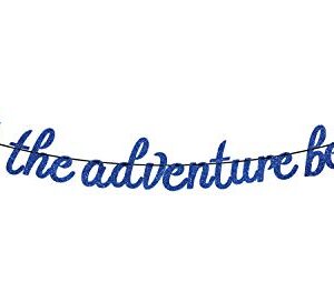 Blue Glitter Let The Adventure Begin Banner - Congrats Grad Bunting Sign - Graduation/Retirement/Bon Voyage/Baby Shower/Moving Party/Travel Theme Party Decorations