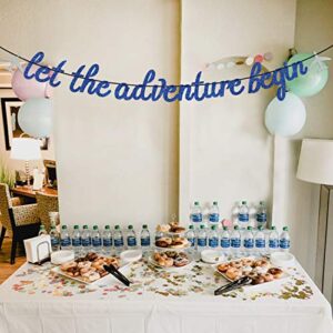 Blue Glitter Let The Adventure Begin Banner - Congrats Grad Bunting Sign - Graduation/Retirement/Bon Voyage/Baby Shower/Moving Party/Travel Theme Party Decorations
