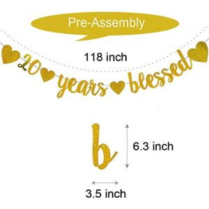 WEIANDBO 20 Years Blessed Gold Glitter Banner,Pre-Strung,20th Birthday / Wedding Anniversary Party Decorations Bunting Sign Backdrops,20 Years blessed