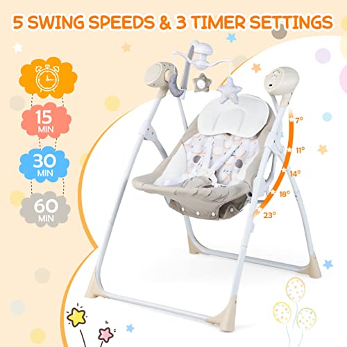 2-in-1 Bouncer & Rocker, Electric Foldable Baby Rocking Chair with Adjustable Backrest, Portable Rocker and Bouncer for Babies Includes Soft Toys