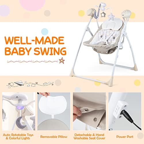 2-in-1 Bouncer & Rocker, Electric Foldable Baby Rocking Chair with Adjustable Backrest, Portable Rocker and Bouncer for Babies Includes Soft Toys