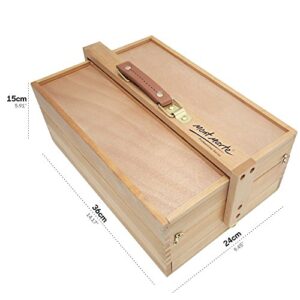 Mont Marte Multi-Purpose Wooden Art Box. 3 Layers of Storage for Organizing Art Supplies. Features a Leather Carry Handle for Easy Transport