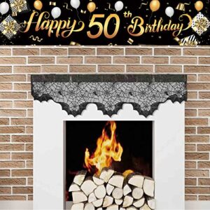 mocossmy happy 50th birthday banner,6×1.3 ft large black gold glitter happy birthday sign photography background backdrop for women men gifts indoor outdoor birthday anniversary party supplies decoration