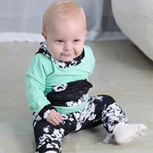 HAPPYMA HappMA Infant Baby Girl Fall Outfits Long Sleeve Floral Hoodie Tops Pants Clothes Set 6-12(80), Green+black, 6-12 Months