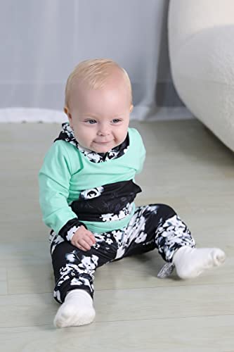 HAPPYMA HappMA Infant Baby Girl Fall Outfits Long Sleeve Floral Hoodie Tops Pants Clothes Set 6-12(80), Green+black, 6-12 Months