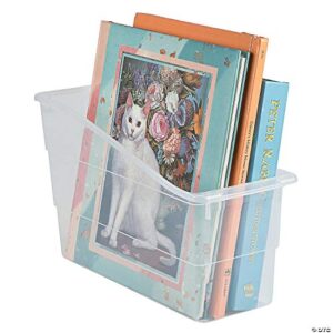 magazein and book organizers – set of 6 clear plastic book bins – storage containers are great for work, home office and classrooms