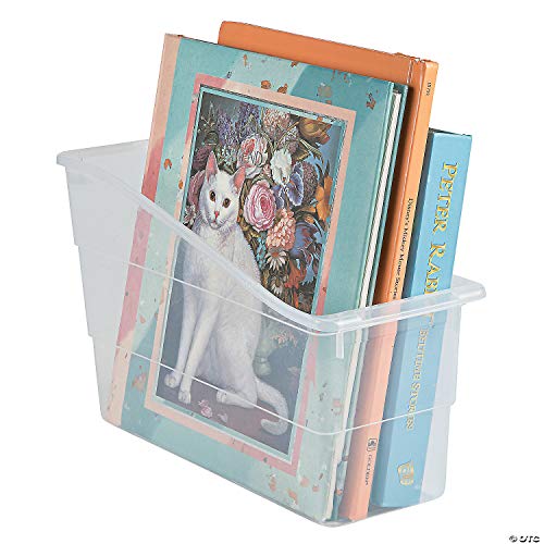 Magazein and Book Organizers - Set of 6 Clear Plastic Book Bins - Storage Containers are Great for Work, Home Office and Classrooms