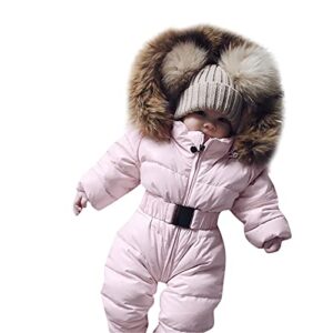outerwear romper coat warm infant baby jacket snowsuit girls hooded jumpsuit girls boys snow for kids (pink, 0-3 months)