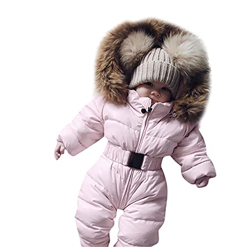 Outerwear Romper Coat Warm Infant Baby Jacket Snowsuit Girls Hooded Jumpsuit Girls Boys Snow for Kids (Pink, 0-3 Months)