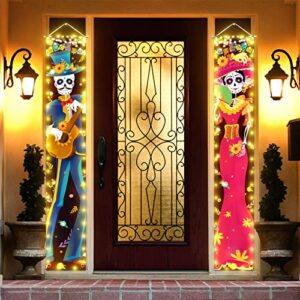 Halloween Decorations Indoor Dia De Los Muertos/Day of The Dead Decorations Lighted Porch Signs Banners Outdoor Wall Door Decor (Not Batteries Included)