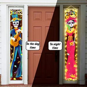 Halloween Decorations Indoor Dia De Los Muertos/Day of The Dead Decorations Lighted Porch Signs Banners Outdoor Wall Door Decor (Not Batteries Included)