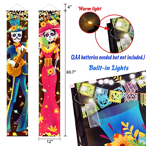 Halloween Decorations Indoor Dia De Los Muertos/Day of The Dead Decorations Lighted Porch Signs Banners Outdoor Wall Door Decor (Not Batteries Included)