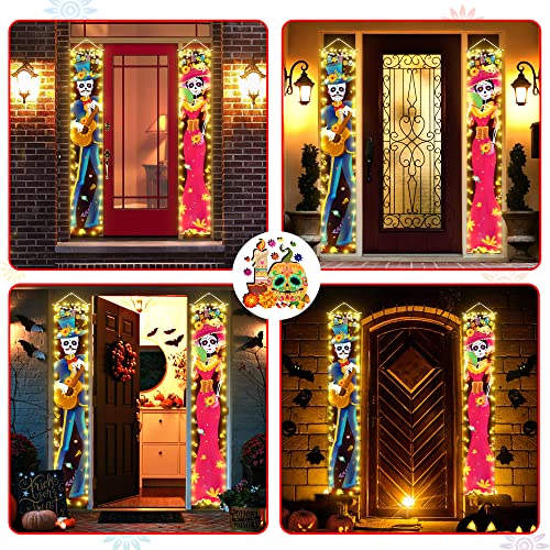 Halloween Decorations Indoor Dia De Los Muertos/Day of The Dead Decorations Lighted Porch Signs Banners Outdoor Wall Door Decor (Not Batteries Included)