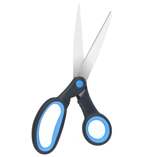 Left Handed Scissors for Adults Kids Student, 8 Inch Lefty Stainless Steel Sharp Blade Soft Comfort-Grip Handles Blunt Scissors, 2-Pack, Blue