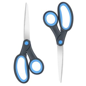 left handed scissors for adults kids student, 8 inch lefty stainless steel sharp blade soft comfort-grip handles blunt scissors, 2-pack, blue
