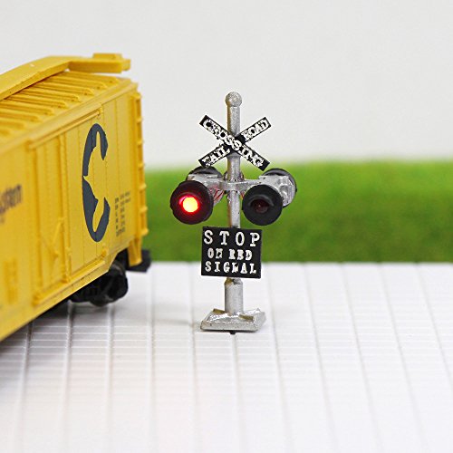 Evemodel JTD1506RP 1 Set N Scale Railroad Train/Track Crossing Sign 3cm or 1.18inch 4 Heads LED Made + Circuit Board Flasher-Flashing Red Train Signal Lights Decoration and Party