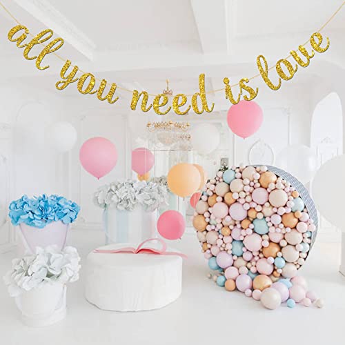 INNORU Glitter Gold All You Need is Love Banner - Engagement, Wedding Anniversary Party Bunting Decoration Photo Props