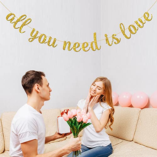 INNORU Glitter Gold All You Need is Love Banner - Engagement, Wedding Anniversary Party Bunting Decoration Photo Props