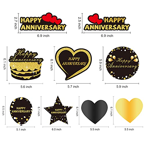 Kauayurk 27Pcs Happy Anniversary Hanging Swirl Decorations - Black Gold Happy Wedding Anniversary Party Swirl Ceiling Backdrop Supplies - Wedding Anniversary Hanging Decor Sign