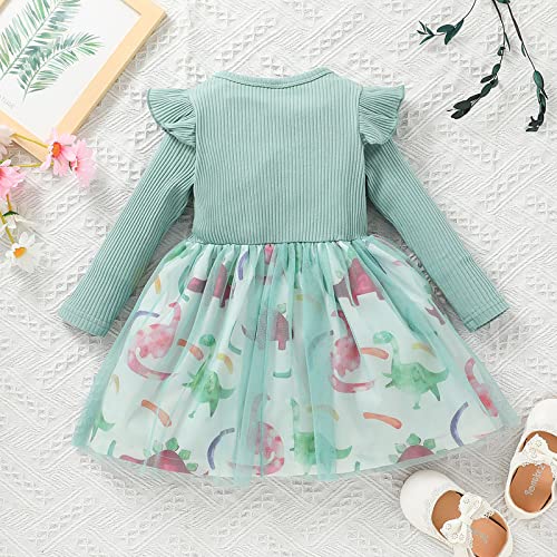 Baby Toddler Girls Fall Winter Long Sleeve Dress Floral Princess Casual Dress Kids Ribbed Tutu Skirt