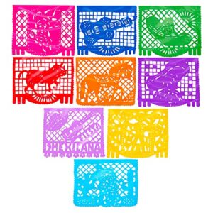 olÉ rico – mariachi banner, plastic papel picado banner, mexican party banner, mexican themed party decorations, fiesta party decorations, authentic mexican decorations, 16 x 13 in 16 ft. long, 10 count (pack of 10)