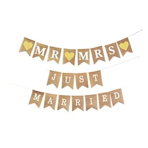 just married banner flag – mr and mrs banner rustic burlap sign decoration for wedding party table photobooth props home wall by mandala crafts