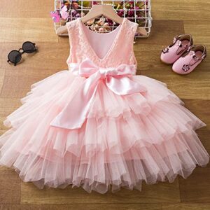 Nileafes Baby Girl Layered Dress Kids Mesh Tiered Dresses Casual Dresses for Toddler Girls Size90 (1-2 Years,1928 Pink-N)