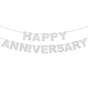 lingteer happy anniversary silver glitter bunting banner perfect for wedding anniversary party decorations.[pre-strung]