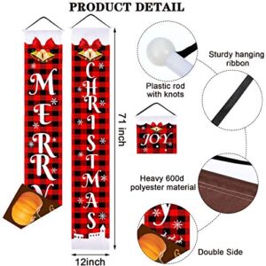 3 Pieces Christmas Thanksgiving Reversible Banner Christmas Thanksgiving Porch Sign Merry Christmas and Fall Harvest Banner Christmas Plaid Hanging Banner for Holiday (Brown, Red and Black Plaid)