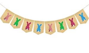 fakteen rabbit burlap banner colorful easter bunny bunting garland for happy easter decorations spring themed baby shower birthday party supplies